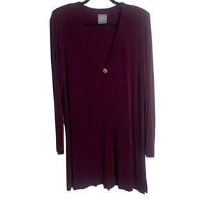 Rabbit Rabbit Rabbit Size 12 Duster Cardigan Burgundy Slinky Strech Long Vintage